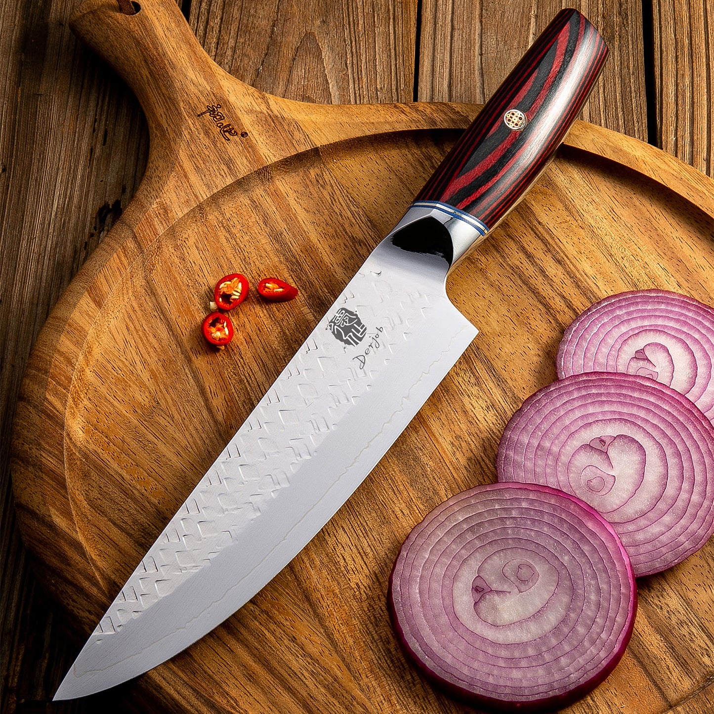 Derjob Chef Knife Professional Chef’s Knives 8 Inch Handmade Japanese Gyutou Knives AUS-10 San Mai Stainless Steel Hammer Forging Super Sharp Best For Kitchen Daily Cooking Cutting Chopping Slicing