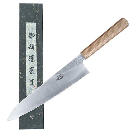 Japanese Gyutou Knife High Carbon Forge Powder Stainless Steel 905 Blade With 62 HRC Natural Ash Wood Handle Light Weight Comfortable Grip 240mm