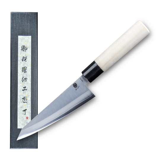 6.5 Inch Japanese Honesuki Sabaki Knife San Mai Steel Blade with Core VG10 Stainless Steel Tranditional White Birch Wooden Handle 165mm