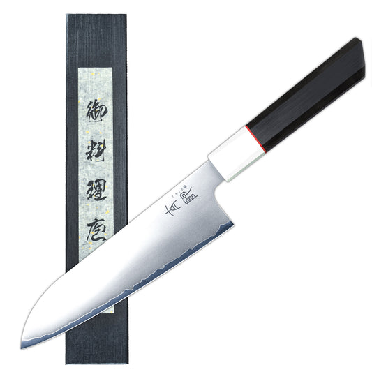 7 Inch Japanese Santoku Knife San Mai Blade Core 9Cr18Mov High Carbon Stainless Steel with 62 HRC G10 Glass Fiber Handle 180mm